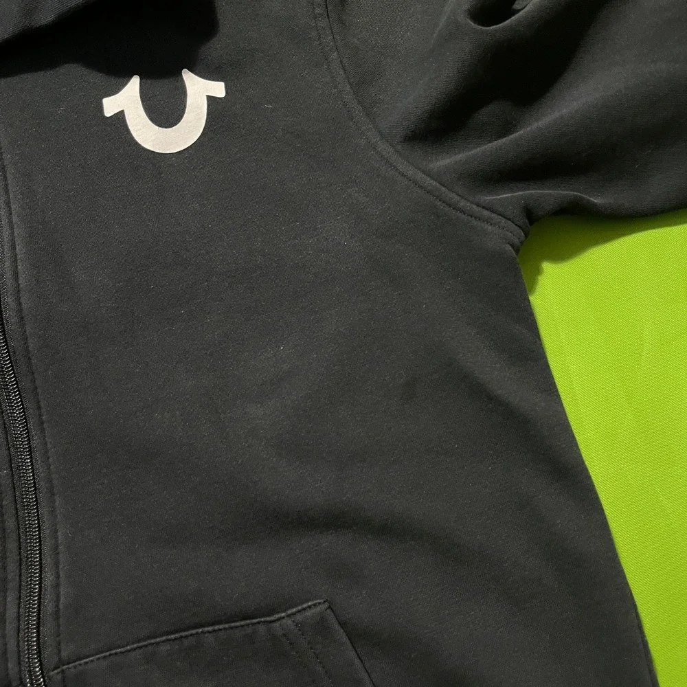 SMALL True Religion Mens Black Buddha Logo Full Zip Hoodie Sweatshirt